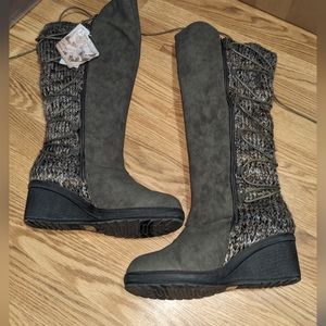 Water Resistant Muk Luks Knit Wedge Knee High Boots